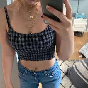 Brandy Melville Blue and White Stretchy Tanktop